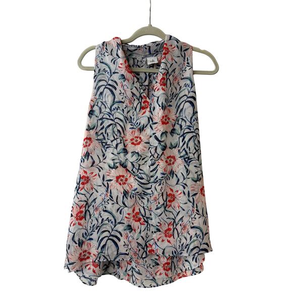 Cabi Sleeveless Blouse Top Style #5537 White Red Floral Womens Small V-Neck - Picture 1 of 6